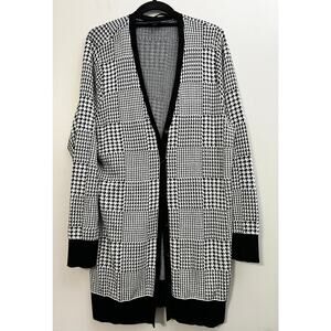 Torrid Black White Houndstooth Open Front Long Line Cardigan Size 1